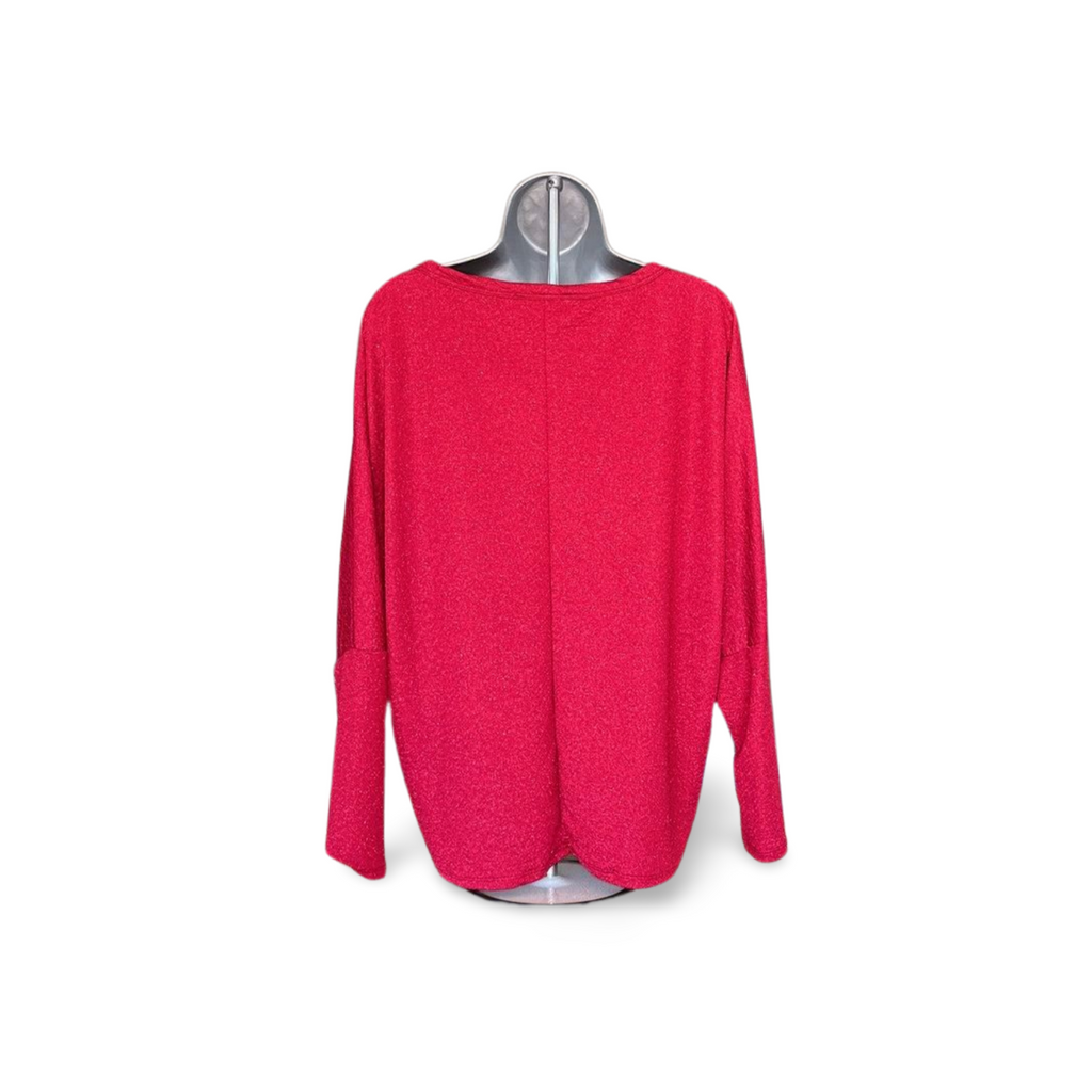 Long Sleeve Oversize Sparkle V-Neck Top (F)